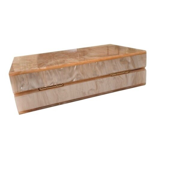 Acrylic Clutch Bag with Removable Chain Shoulder Strap Peach and Gold - Picture 5 of 9